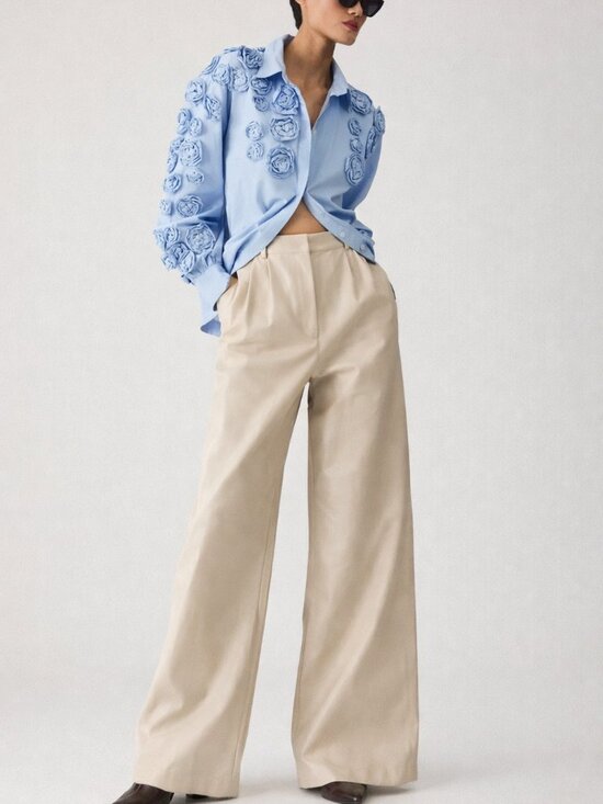 Anthropologie Pants - HUTCH Anthropologie Wide Leg Faux High‎ Sheen Leather Pants in Pearl Cream SZ 10